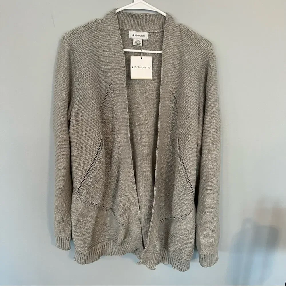 NWT Liz Claiborne Metallic Silver & Gray Open Front Cardigan Women's Size XXL - Picture 1 of 7